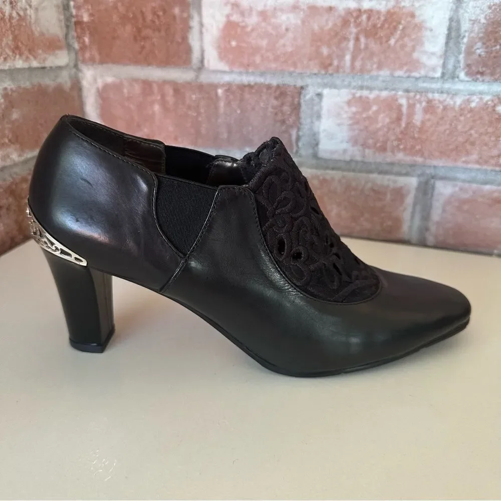 Brighton Rand Booties Heels Metal Witchy Vintage Women’s 6.5 Black Dark Academia